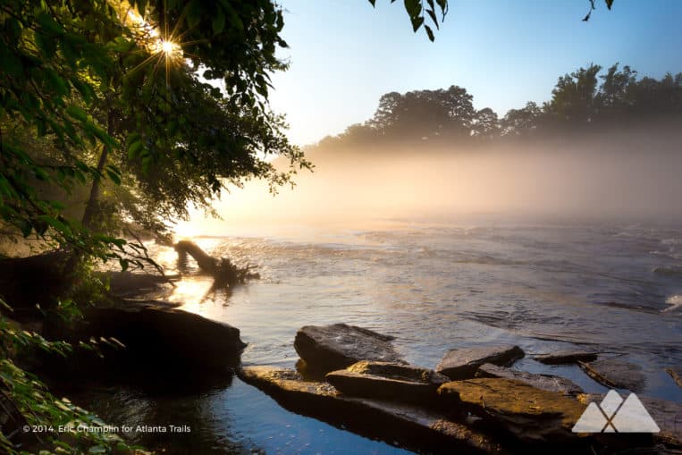Jones Bridge Park: hike to beautiful foggy river views on the Chattahoochee River
