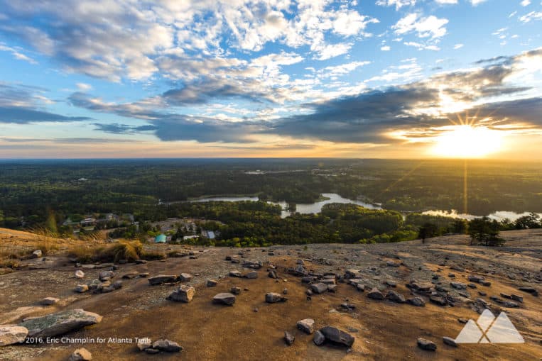 Top Atlanta autumn hikes: climb to the view-packed summit of Stone Mountain to catch beautiful views of fall leaf color and the ATL skyline