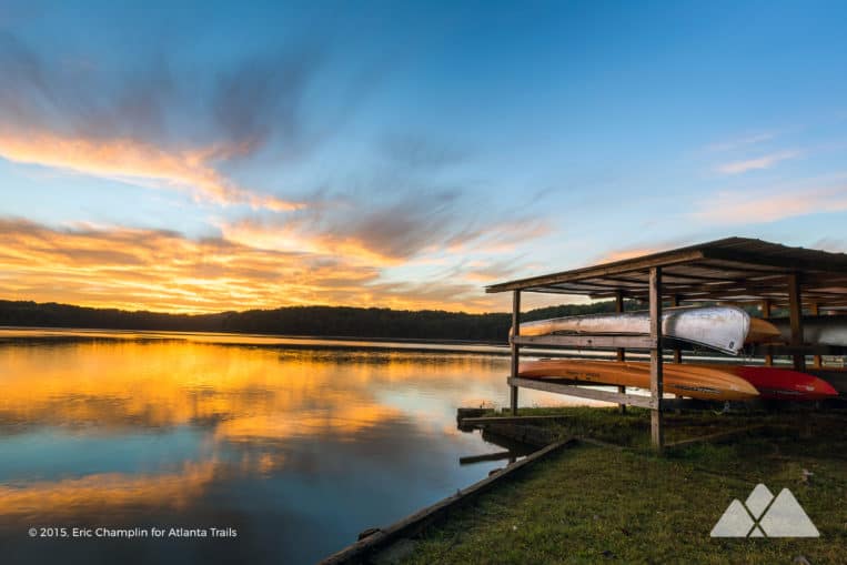 Watch a stunning sunrise over Sparks Reservoir at Sweetwater Creek State Park near Atlanta